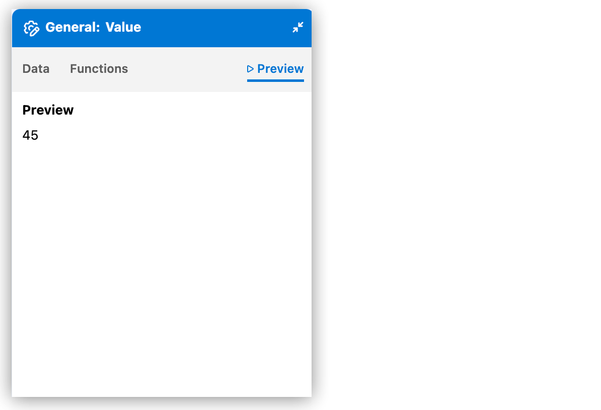 Expression Builder Preview tab showing the output of a DataWeave expression with automatically generated sample data